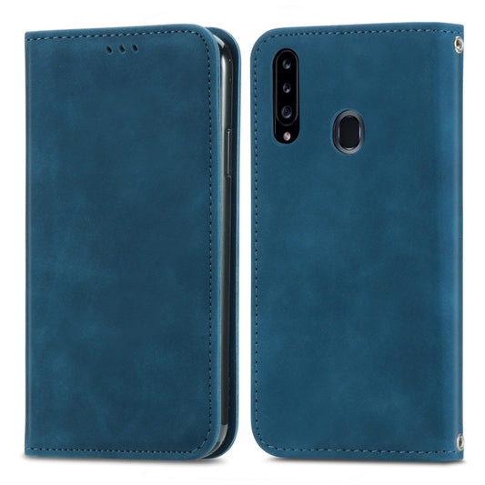 For Samsung Galaxy A20s Retro Skin Feel Business Magnetic Horizontal Flip Leather Case with Holder & Card Slots & Wallet & Photo Frame(Blue) by buy2fix