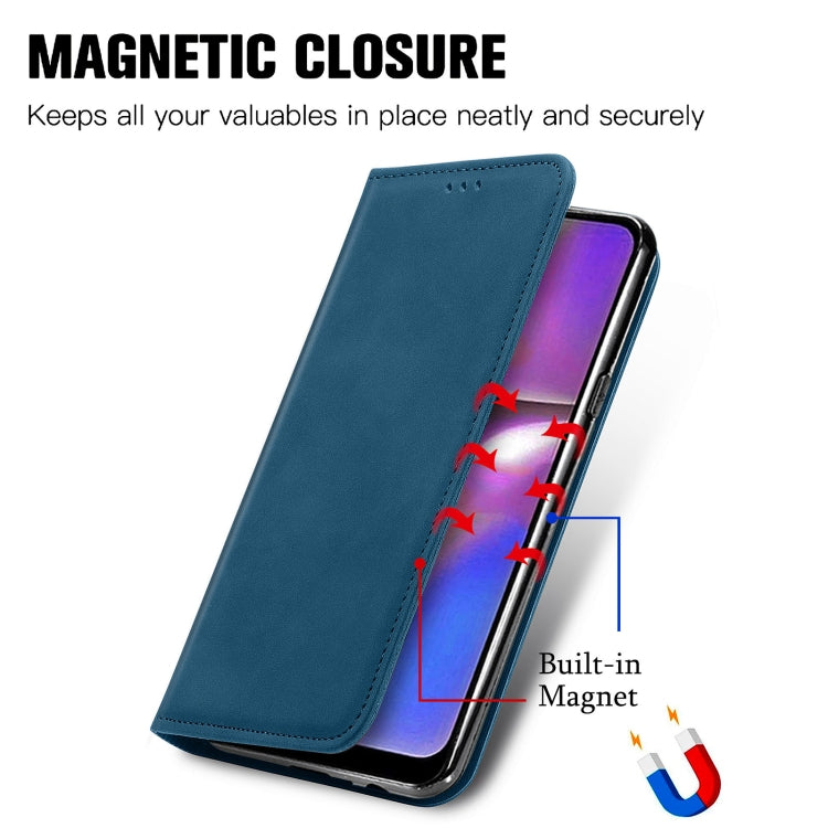 For Samsung Galaxy A20s Retro Skin Feel Business Magnetic Horizontal Flip Leather Case with Holder & Card Slots & Wallet & Photo Frame(Blue) by buy2fix