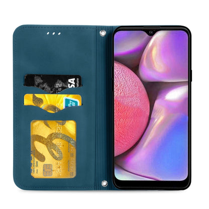 For Samsung Galaxy A20s Retro Skin Feel Business Magnetic Horizontal Flip Leather Case with Holder & Card Slots & Wallet & Photo Frame(Blue) by buy2fix