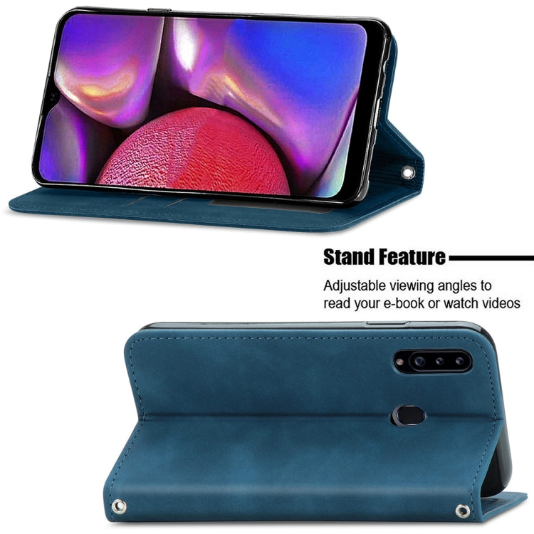 For Samsung Galaxy A20s Retro Skin Feel Business Magnetic Horizontal Flip Leather Case with Holder & Card Slots & Wallet & Photo Frame(Blue) by buy2fix