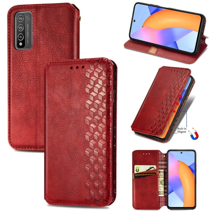For Huawei Honor 10 X Lite Cubic Grid Pressed Horizontal Flip Magnetic PU Leather Case with Holder & Card Slots & Wallet(Red) by buy2fix