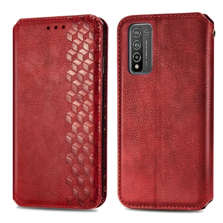 For Huawei Honor 10 X Lite Cubic Grid Pressed Horizontal Flip Magnetic PU Leather Case with Holder & Card Slots & Wallet(Red) by buy2fix