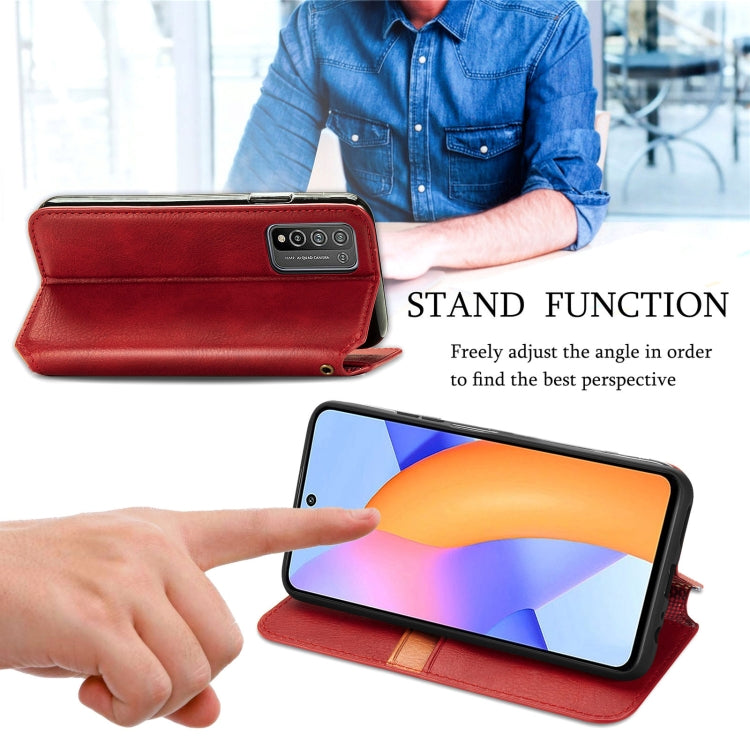 For Huawei Honor 10 X Lite Cubic Grid Pressed Horizontal Flip Magnetic PU Leather Case with Holder & Card Slots & Wallet(Red) by buy2fix