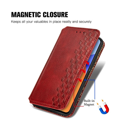 For Huawei Honor 10 X Lite Cubic Grid Pressed Horizontal Flip Magnetic PU Leather Case with Holder & Card Slots & Wallet(Red) by buy2fix