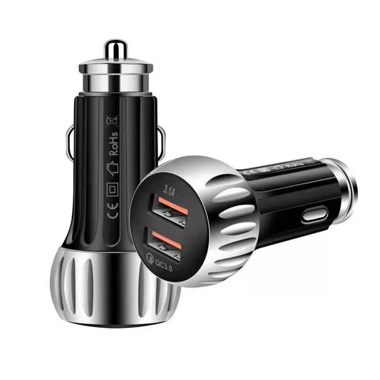 YSY-310QC18W QC3.0 Dual Port USB Car Charger + 3A USB to Micro USB Data Cable, Cable Length: 1m(Black) - Car Charger by buy2fix | Online Shopping UK | buy2fix