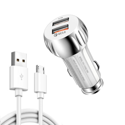 YSY-310QC18W QC3.0 Dual Port USB Car Charger + 3A USB to Micro USB Data Cable, Cable Length: 1m(White) - Car Charger by buy2fix | Online Shopping UK | buy2fix