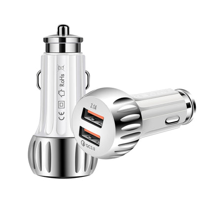 YSY-310QC18W QC3.0 Dual Port USB Car Charger + 3A USB to Micro USB Data Cable, Cable Length: 1m(White) - Car Charger by buy2fix | Online Shopping UK | buy2fix