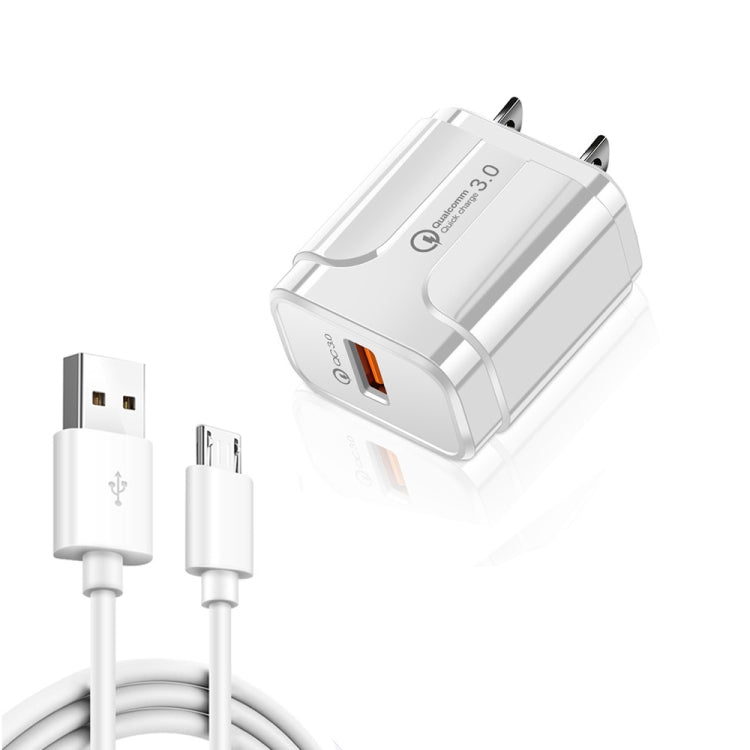 LZ-023 18W QC 3.0 USB Portable Travel Charger + 3A USB to Micro USB Data Cable, US Plug(White) - USB Charger by buy2fix | Online Shopping UK | buy2fix