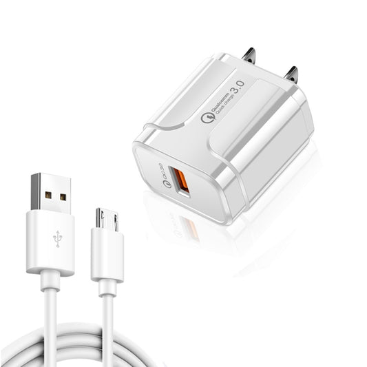 LZ-023 18W QC 3.0 USB Portable Travel Charger + 3A USB to Micro USB Data Cable, US Plug(White) - USB Charger by buy2fix | Online Shopping UK | buy2fix