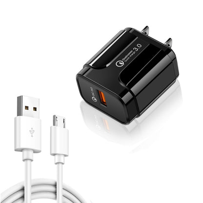 LZ-023 18W QC 3.0 USB Portable Travel Charger + 3A USB to Micro USB Data Cable, US Plug(Black) - USB Charger by buy2fix | Online Shopping UK | buy2fix