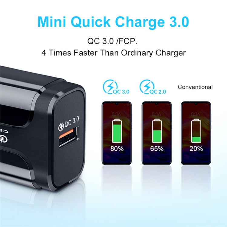 LZ-023 18W QC 3.0 USB Portable Travel Charger + 3A USB to Micro USB Data Cable, EU Plug(Black) - USB Charger by buy2fix | Online Shopping UK | buy2fix