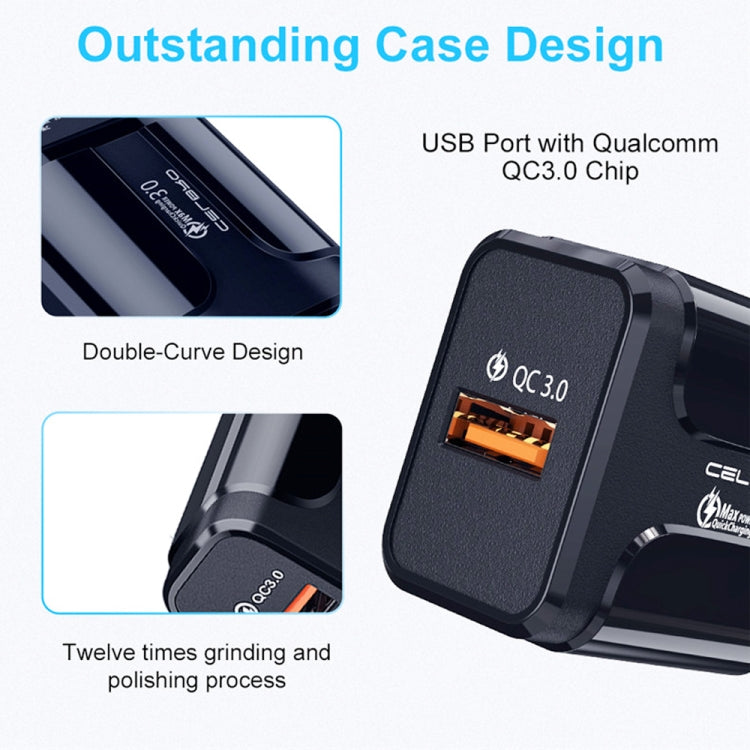 LZ-023 18W QC 3.0 USB Portable Travel Charger + 3A USB to Micro USB Data Cable, EU Plug(Black) - USB Charger by buy2fix | Online Shopping UK | buy2fix