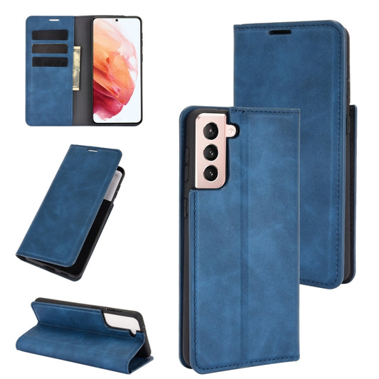 For Samsung Galaxy S21 Plus 5G Retro-skin Business Magnetic Suction Leather Case with Holder & Card Slots & Wallet(Dark Blue) - Galaxy S21+ 5G Cases by buy2fix | Online Shopping UK | buy2fix