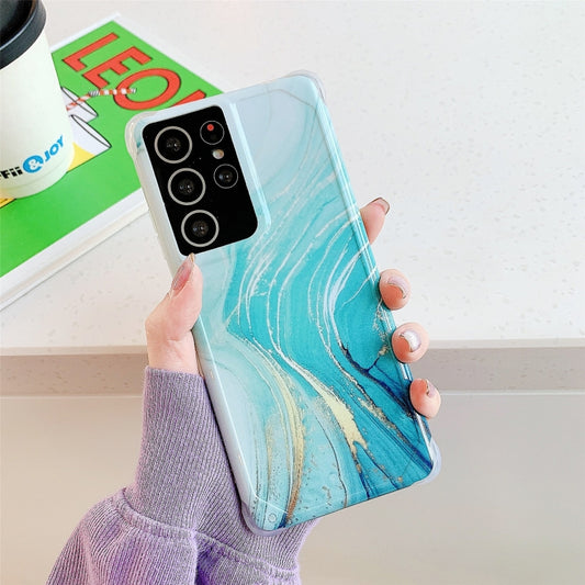 For Samsung Galaxy S21 Ultra 5G Four Corners Anti-Shattering Flow Gold Marble IMD Phone Back Cover Case(Green LD7) - Galaxy S21 Ultra 5G Cases by buy2fix | Online Shopping UK | buy2fix