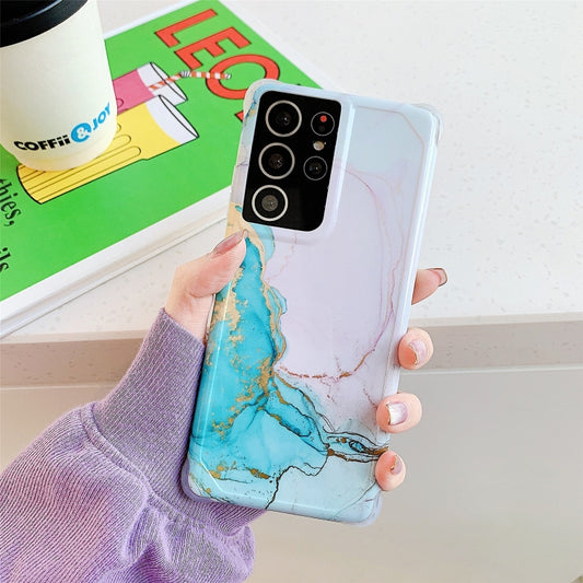For Samsung Galaxy S21 Plus 5G Four Corners Anti-Shattering Flow Gold Marble IMD Phone Back Cover Case(Pink Blue LD5) - Galaxy S21+ 5G Cases by buy2fix | Online Shopping UK | buy2fix