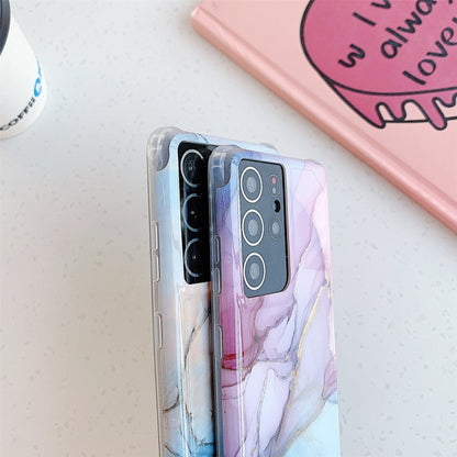 For Samsung Galaxy S21 Plus 5G Four Corners Anti-Shattering Flow Gold Marble IMD Phone Back Cover Case(Pink Blue LD5) - Galaxy S21+ 5G Cases by buy2fix | Online Shopping UK | buy2fix