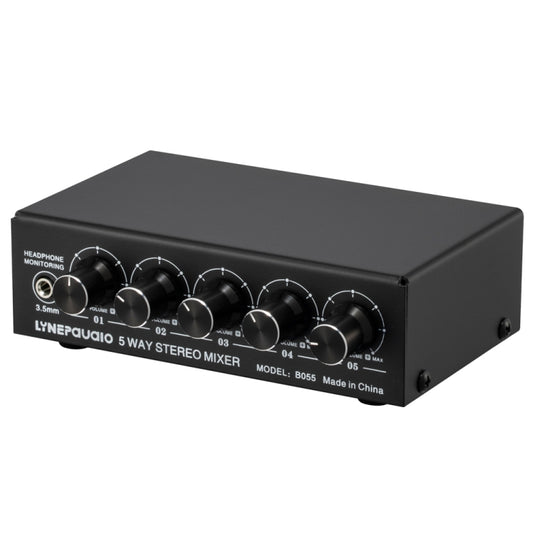 B055 5-Channel Active Stereo Mixer Multi-Channel Mixer with Independent Volume Adjustment  & USB 5V Power Output & Headphone Monitoring, US Plug -  by buy2fix | Online Shopping UK | buy2fix