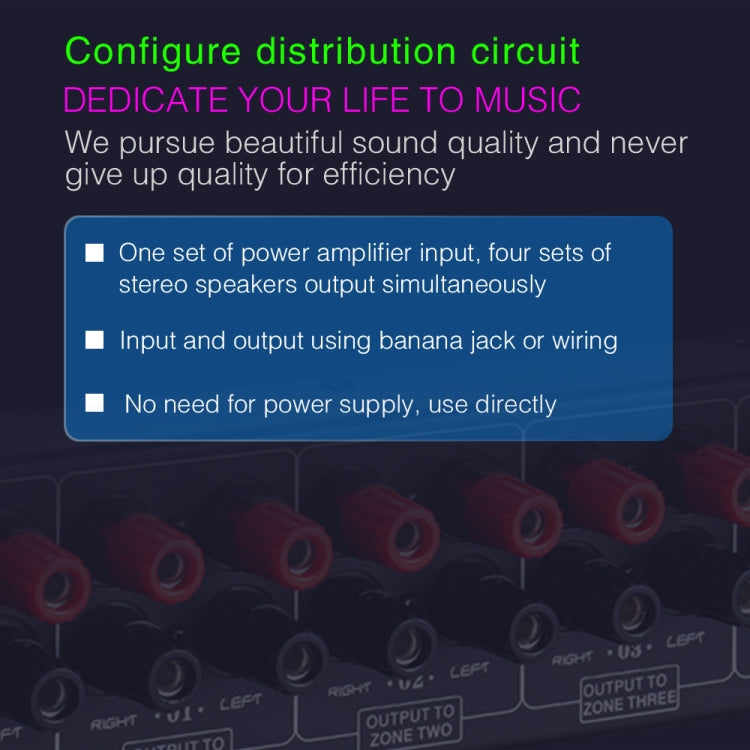 1 In And 4 Out Amplifier Sound Speaker Distributor, 4-Area Sound Source, Signal Distribution Panel, Single Audio Input, 300W Per Channel -  by buy2fix | Online Shopping UK | buy2fix