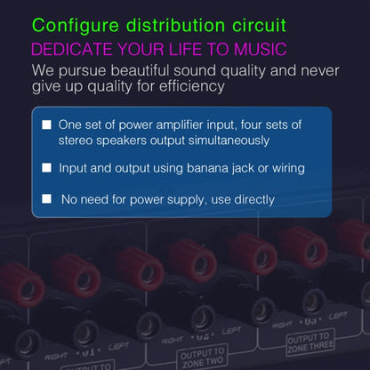 1 In And 4 Out Amplifier Sound Speaker Distributor, 4-Area Sound Source, Signal Distribution Panel, Single Audio Input, 300W Per Channel -  by buy2fix | Online Shopping UK | buy2fix