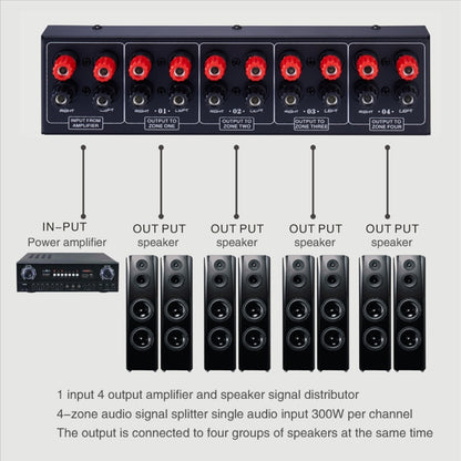 1 In And 4 Out Amplifier Sound Speaker Distributor, 4-Area Sound Source, Signal Distribution Panel, Single Audio Input, 300W Per Channel -  by buy2fix | Online Shopping UK | buy2fix