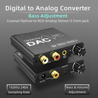 Digital To Analog Audio Converter Stereo Extractor DAC Amplifier Optical SPDIF 192Khz 24Bit - RCA Adapter by buy2fix | Online Shopping UK | buy2fix