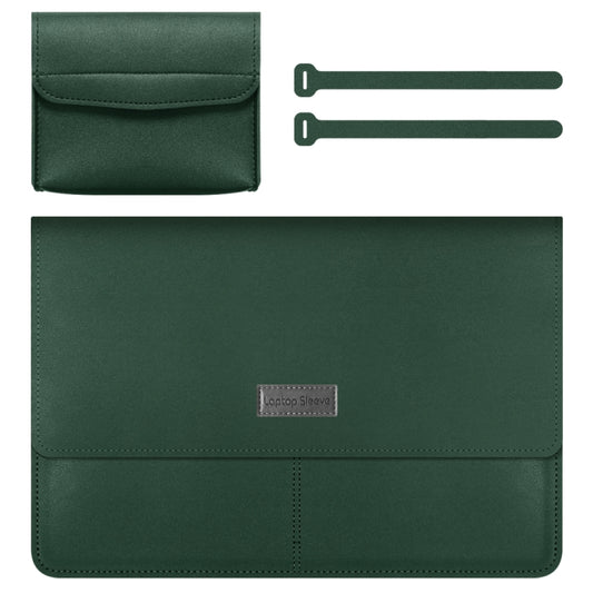 Litchi Pattern PU Leather Waterproof Ultra-thin Protection Liner Bag Briefcase Laptop Carrying Bag for 13-14 inch Laptops(Dark green) - 13.3 inch by buy2fix | Online Shopping UK | buy2fix