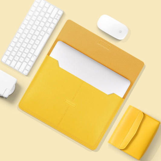 Litchi Pattern PU Leather Waterproof Ultra-thin Protection Liner Bag Briefcase Laptop Carrying Bag for 13-14 inch Laptops (Yellow) - 13.3 inch by buy2fix | Online Shopping UK | buy2fix