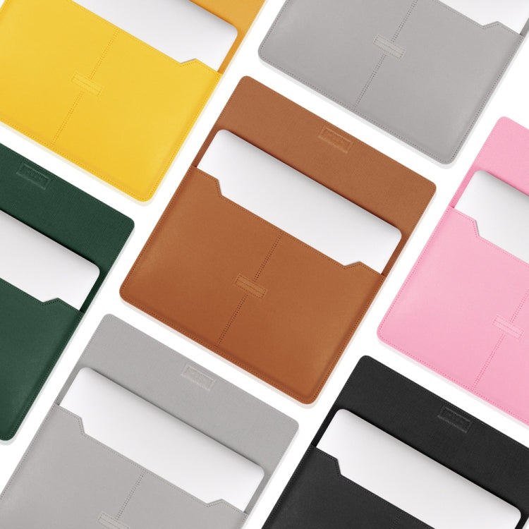 Litchi Pattern PU Leather Waterproof Ultra-thin Protection Liner Bag Briefcase Laptop Carrying Bag for 13-14 inch Laptops(Grey) by buy2fix