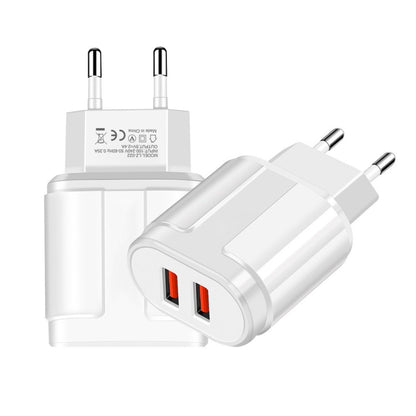 Dual USB Portable Travel Charger + 1 Meter USB to Type-C Data Cable, EU Plug(White) - USB Charger by buy2fix | Online Shopping UK | buy2fix