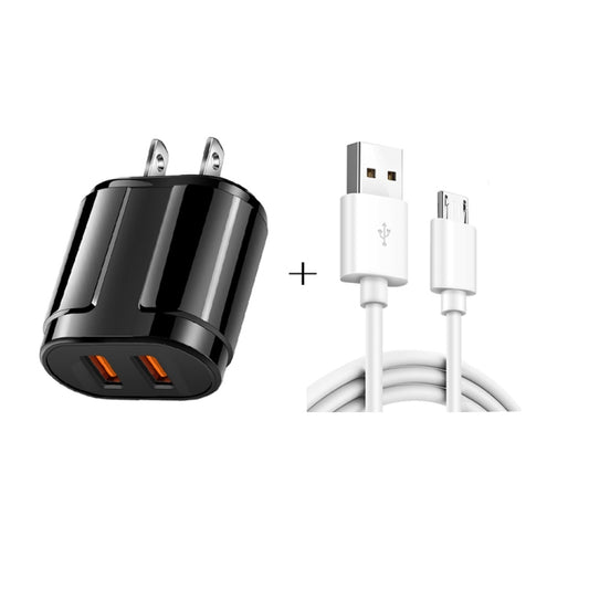 Dual USB Portable Travel Charger + 1 Meter USB to Micro USB Data Cable, US Plug(Black) - USB Charger by buy2fix | Online Shopping UK | buy2fix