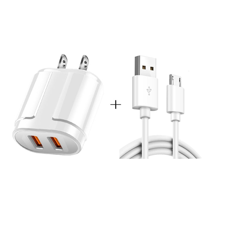 Dual USB Portable Travel Charger + 1 Meter USB to Micro USB Data Cable, US Plug(White) - USB Charger by buy2fix | Online Shopping UK | buy2fix