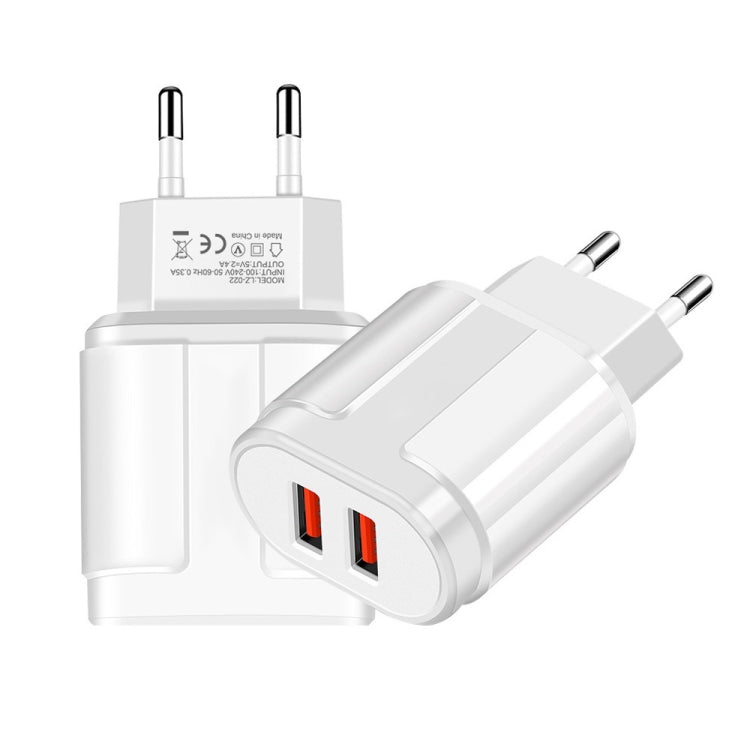 Dual USB Portable Travel Charger + 1 Meter USB to Micro USB Data Cable, EU Plug(White) - USB Charger by buy2fix | Online Shopping UK | buy2fix