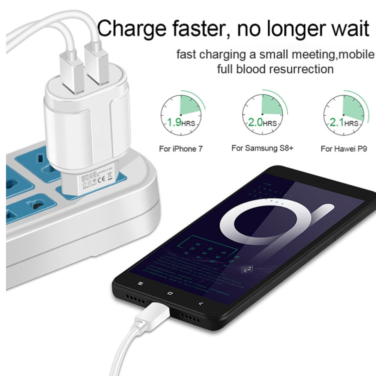 Dual USB Portable Travel Charger + 1 Meter USB to Micro USB Data Cable, EU Plug(White) - USB Charger by buy2fix | Online Shopping UK | buy2fix