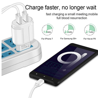 Dual USB Portable Travel Charger + 1 Meter USB to Micro USB Data Cable, EU Plug(White) - USB Charger by buy2fix | Online Shopping UK | buy2fix