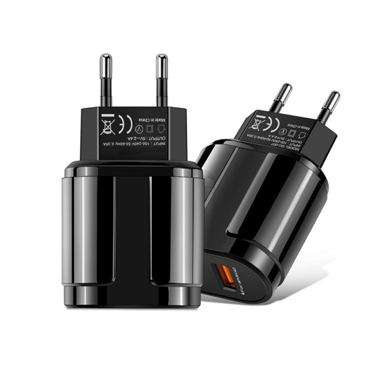 Dual USB Portable Travel Charger + 1 Meter USB to Micro USB Data Cable, EU Plug(Black) - USB Charger by buy2fix | Online Shopping UK | buy2fix
