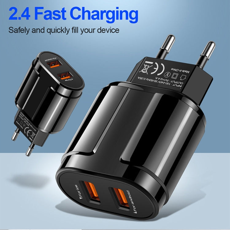 Dual USB Portable Travel Charger + 1 Meter USB to Micro USB Data Cable, EU Plug(White) - USB Charger by buy2fix | Online Shopping UK | buy2fix