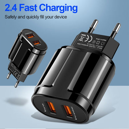 Dual USB Portable Travel Charger + 1 Meter USB to Micro USB Data Cable, EU Plug(White) - USB Charger by buy2fix | Online Shopping UK | buy2fix