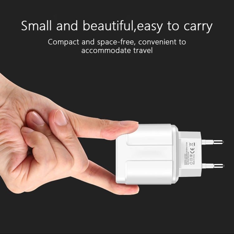 Dual USB Portable Travel Charger + 1 Meter USB to Micro USB Data Cable, EU Plug(White) - USB Charger by buy2fix | Online Shopping UK | buy2fix