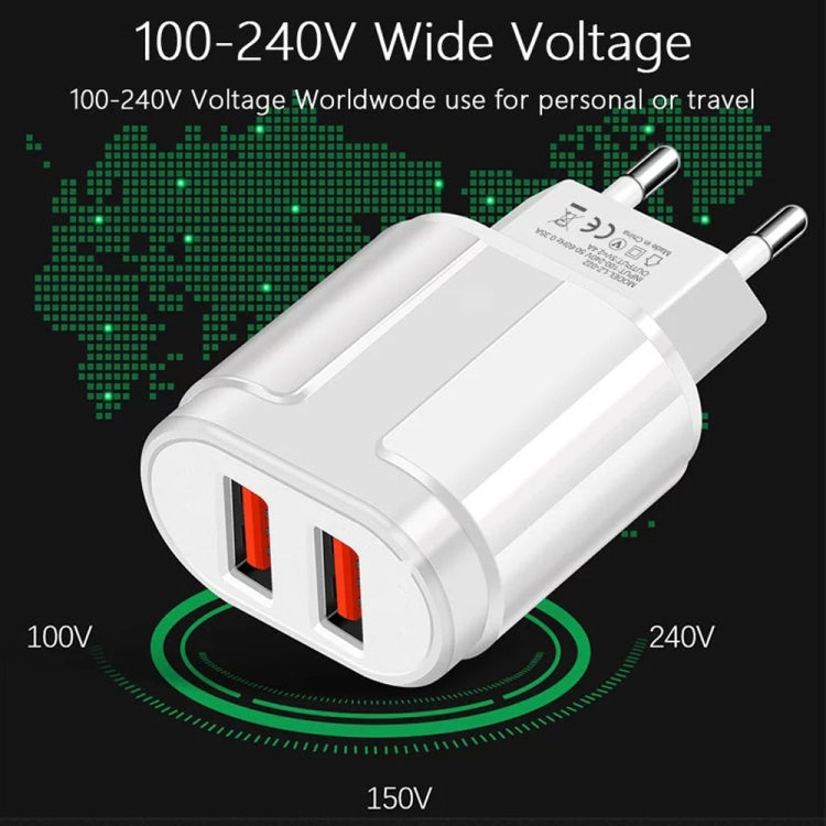 Dual USB Portable Travel Charger + 1 Meter USB to Micro USB Data Cable, EU Plug(White) - USB Charger by buy2fix | Online Shopping UK | buy2fix