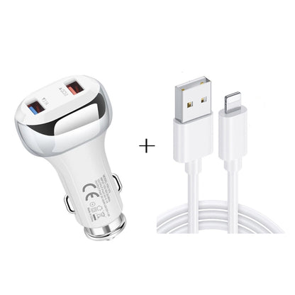 YSY-312 2 in 1 18W Portable QC3.0 Dual USB Car Charger + 1m 3A USB to 8 Pin Data Cable Set(White) by buy2fix