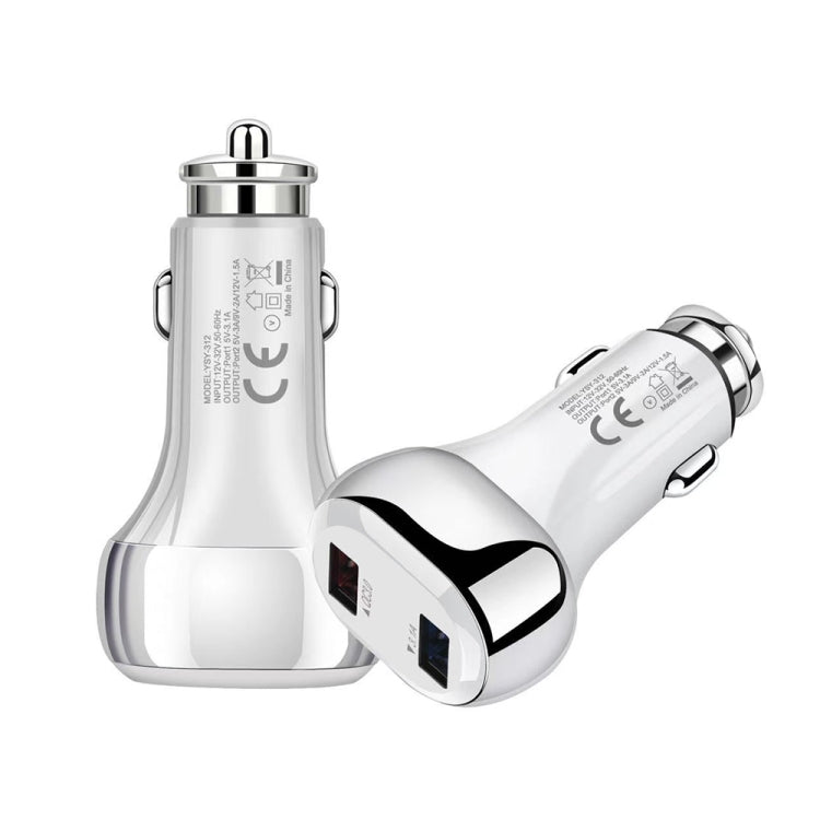 YSY-312 2 in 1 18W Portable QC3.0 Dual USB Car Charger + 1m 3A USB to 8 Pin Data Cable Set(White) by buy2fix