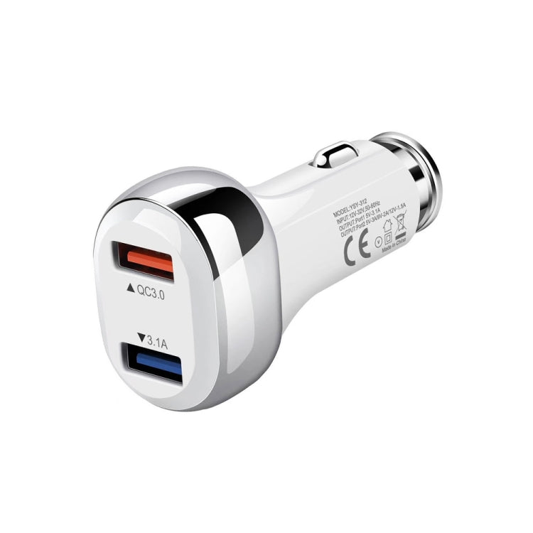 YSY-312 2 in 1 18W Portable QC3.0 Dual USB Car Charger + 1m 3A USB to 8 Pin Data Cable Set(White) by buy2fix