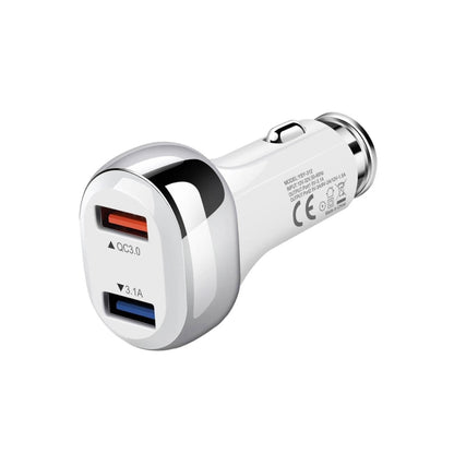 YSY-312 2 in 1 18W Portable QC3.0 Dual USB Car Charger + 1m 3A USB to 8 Pin Data Cable Set(White) by buy2fix