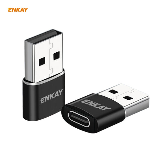 ENKAY ENK-AT105 USB Male to USB-C / Type-C Female Aluminium Alloy Adapter Converter, Support Quick Charging & Data Transmission(Black) - Type-C Adapter by ENKAY | Online Shopping UK | buy2fix