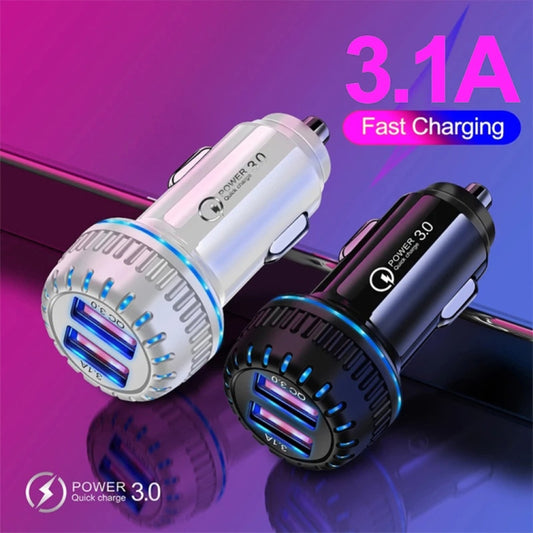 YSY-349 QC3.0 Dual Port USB Car Charger + 3A USB to 8 Pin Data Cable, Length: 1m(Black) - Car Charger by buy2fix | Online Shopping UK | buy2fix