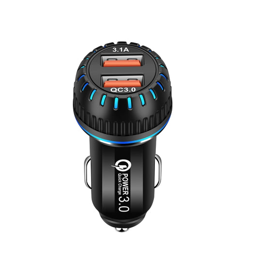 YSY-349 QC3.0 Dual Port USB Car Charger + 3A USB to USB-C / Type-C Data Cable, Length: 1m(Black) - Car Charger by buy2fix | Online Shopping UK | buy2fix