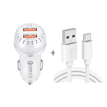 YSY-349 QC3.0 Dual Port USB Car Charger + 3A USB to USB-C / Type-C Data Cable, Length: 1m(White) - Car Charger by buy2fix | Online Shopping UK | buy2fix