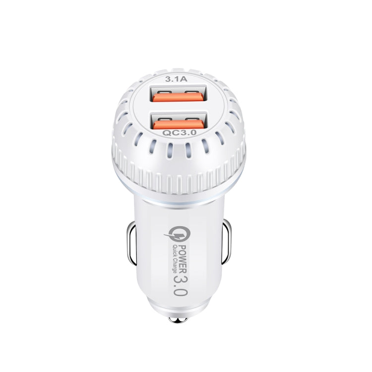 YSY-349 QC3.0 Dual Port USB Car Charger + 3A USB to USB-C / Type-C Data Cable, Length: 1m(White) - Car Charger by buy2fix | Online Shopping UK | buy2fix