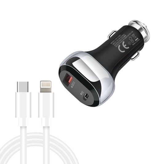 YSY-312PD QC3.0 18W USB + PD 20W USB-C / Type-C Car Charger with Type-C to 8 Pin Data Cable(Black) - Car Charger by buy2fix | Online Shopping UK | buy2fix
