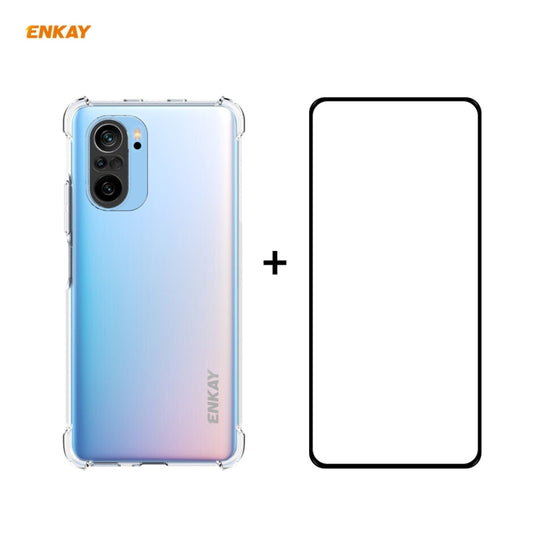 For Redmi K40 / K40 Pro / K40 Pro+ Hat-Prince ENKAY Clear TPU Shockproof Case Soft Anti-slip Cover + 0.26mm 9H 2.5D Full Glue Full Coverage Tempered Glass Protector Film by ENKAY